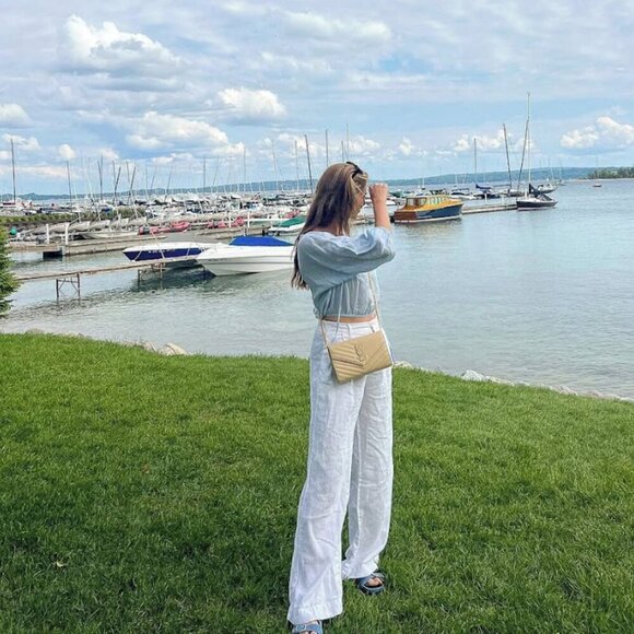 Bella Dahl | Linen Tie Neck Top In Blue - Picture 16 of 16